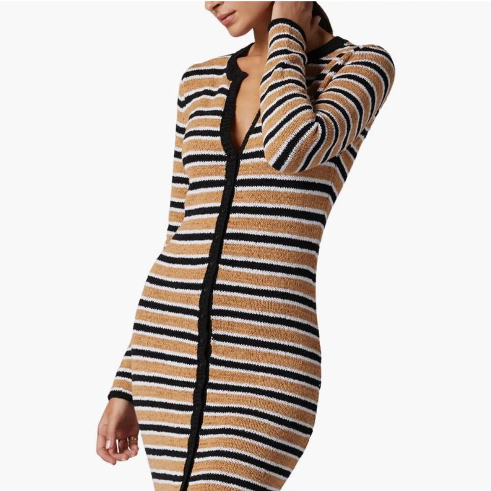 Joie Omer Stripe Long Sleeve Midi Sweater Dress Size M